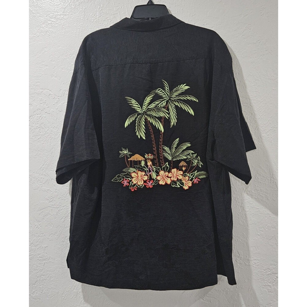 Eagle Dry Goods Black Hawaiian Resort Wear Embroidered Button Down Shirt Mens XL